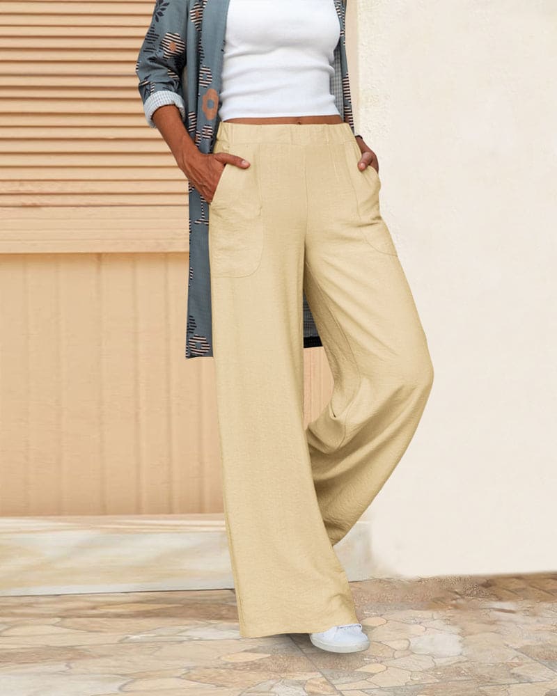 Casual wijde broek met elastische taille en zakken – Sophie