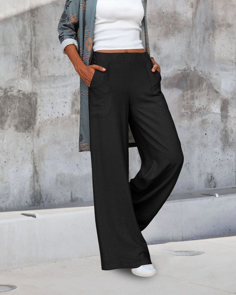 Casual wijde broek met elastische taille en zakken – Sophie