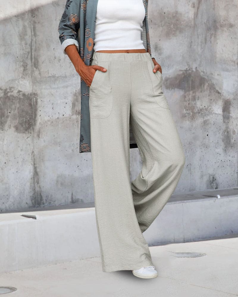 Casual wijde broek met elastische taille en zakken – Sophie