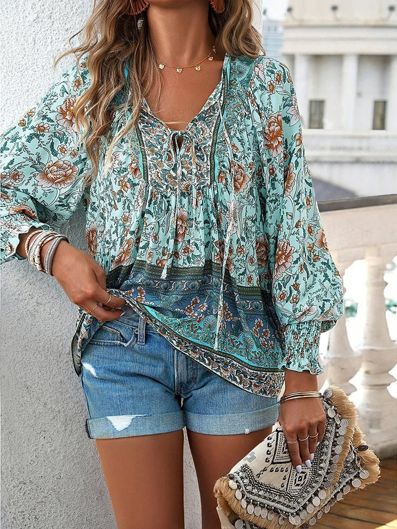 Bloemen Blouse Dames Elegant Geplooid Design – Elissia