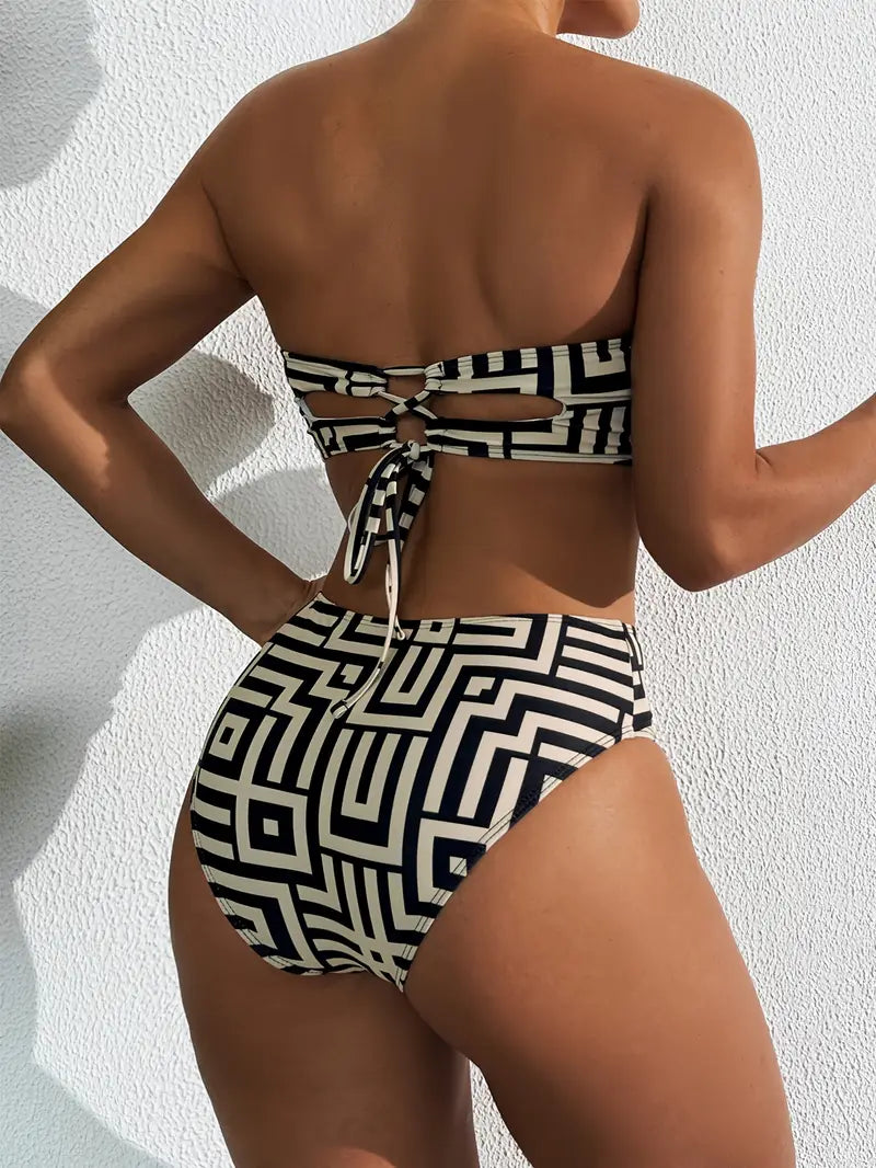 Bandeau bikini dames geometrische print set – Elina