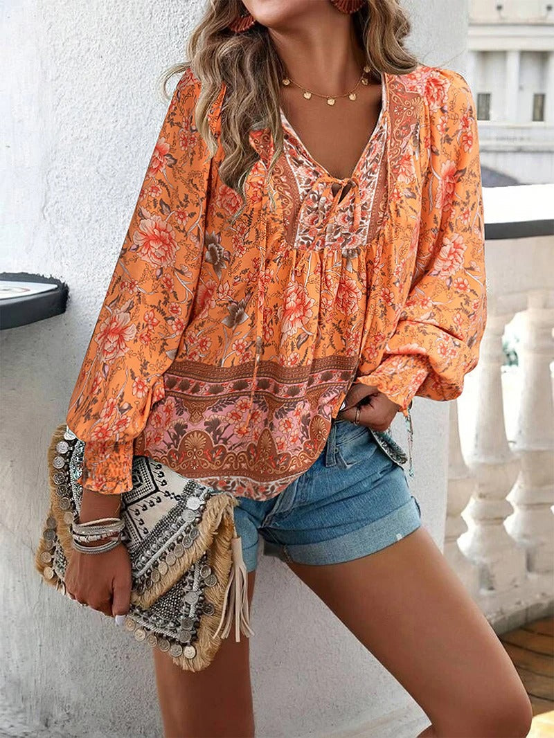 Bloemen Blouse Dames Elegant Geplooid Design – Elissia