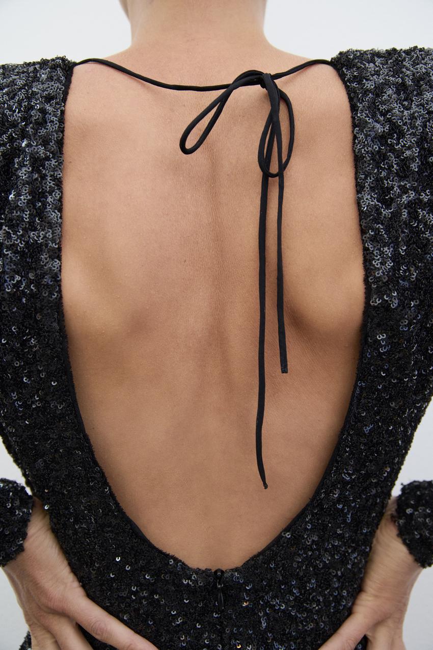 Zwarte pailletten maxi jurk met open rug – Liyana
