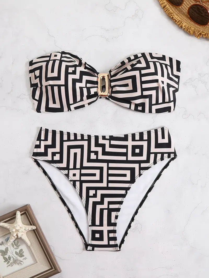 Bandeau bikini dames geometrische print set – Elina
