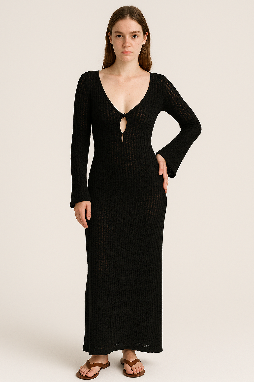Maxi dames cover-up jurk met open rug en stijl – Veonelle