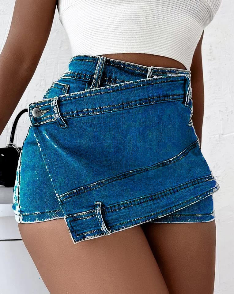 Hoge Taille Denim Skort Met Stijlvolle Details – Sophie