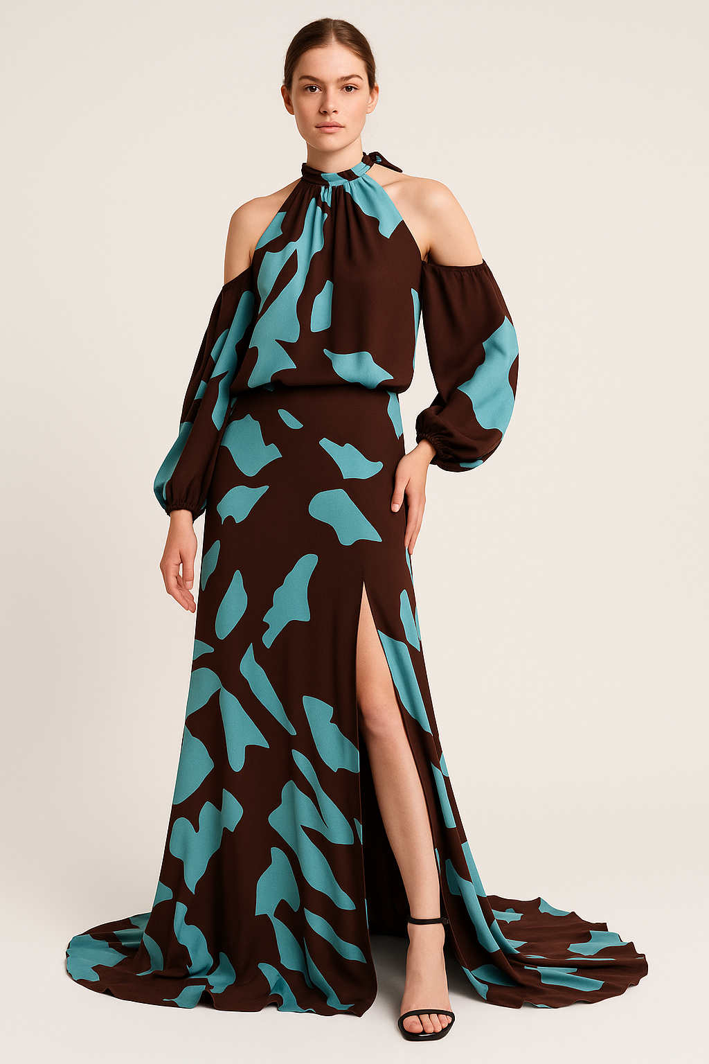Off-shoulder maxi-jurk met tailleband – Valentina