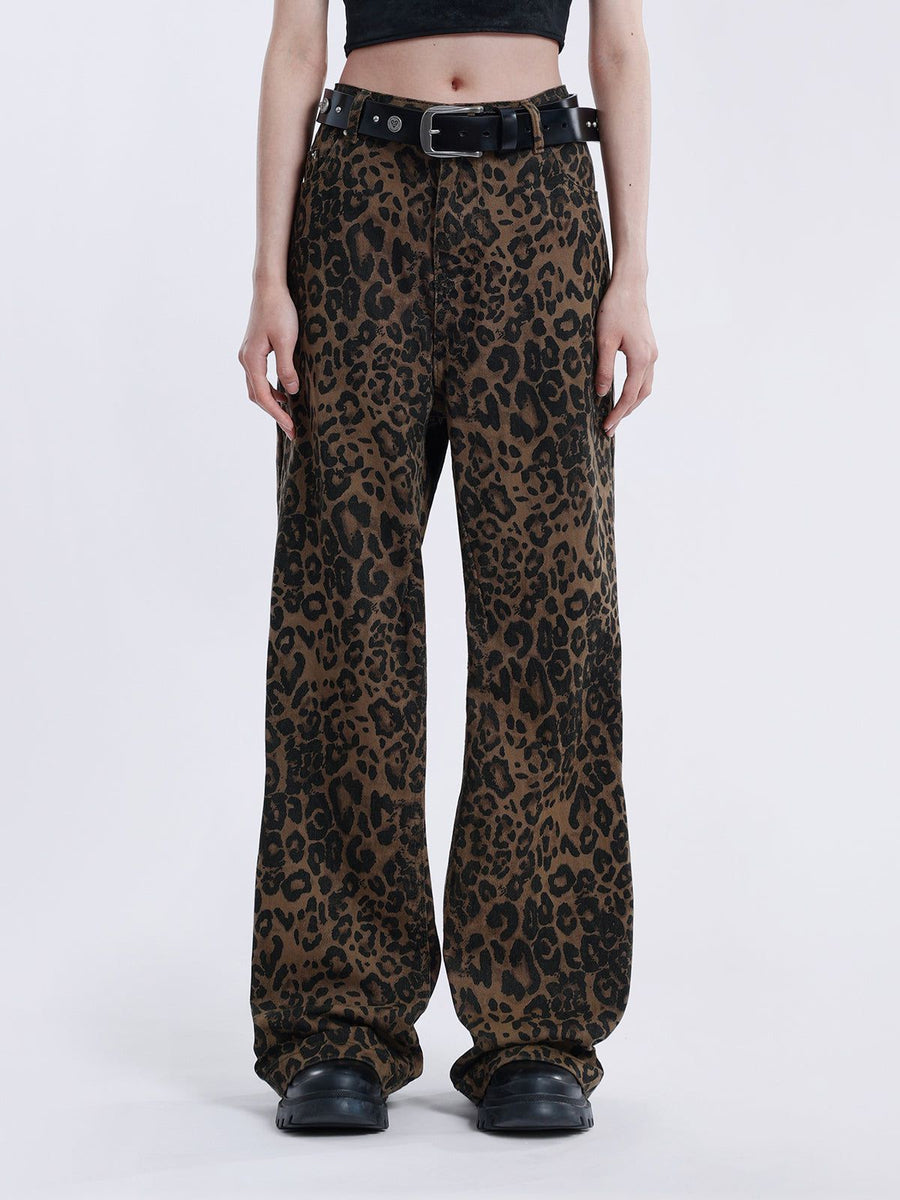 Trendy wijde jeans met luipaardprint voor dames – Selena