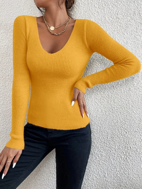 Gebreide V-hals trui voor stijl en comfort – Isabella