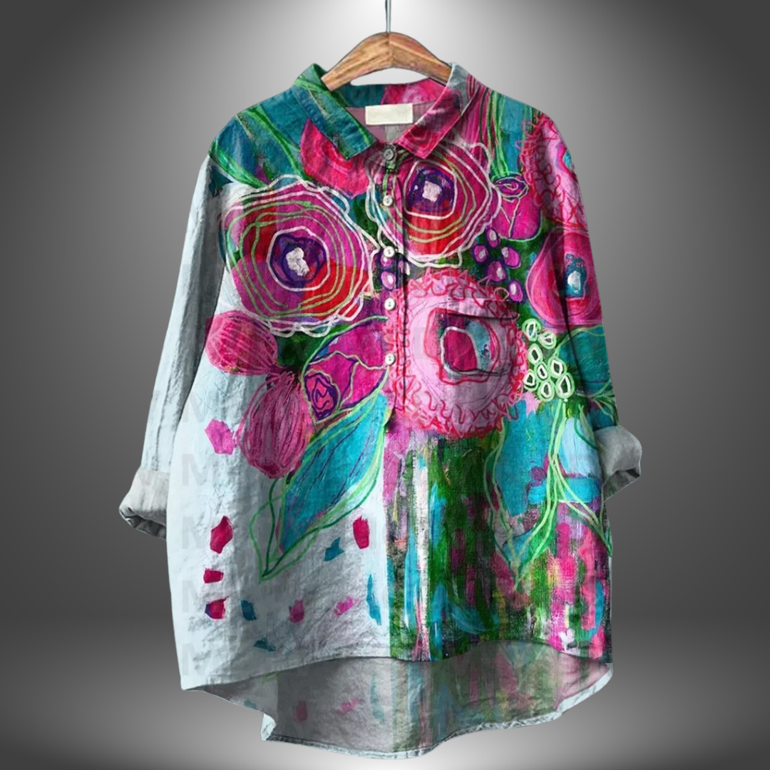 Dames Handgemaakte Bloemenblouse Ademend Comfort Elegant – Evelise