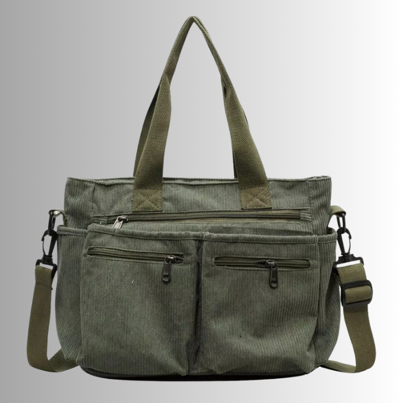 Corduroy schoudertas met laptopvak voor dames – Yulina