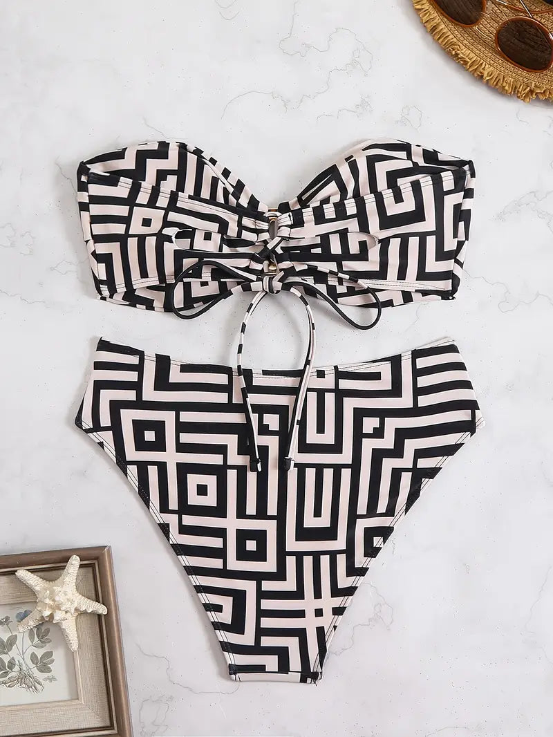 Bandeau bikini dames geometrische print set – Elina
