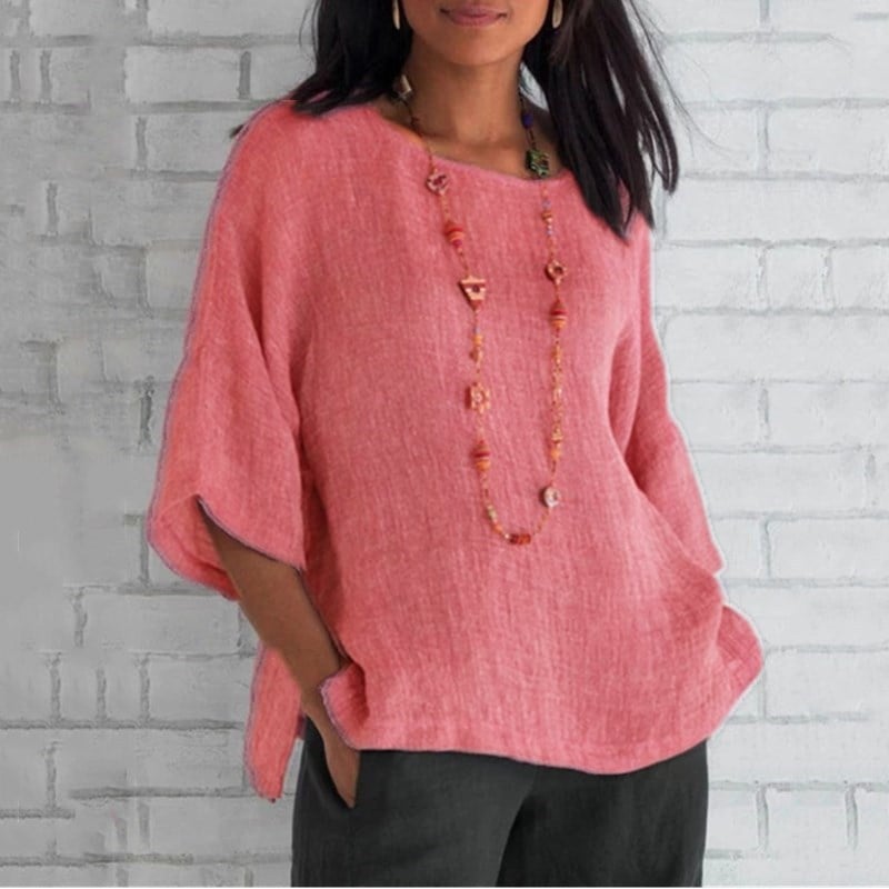 Lichte dames top met oosterse kraagdetails – Maisie