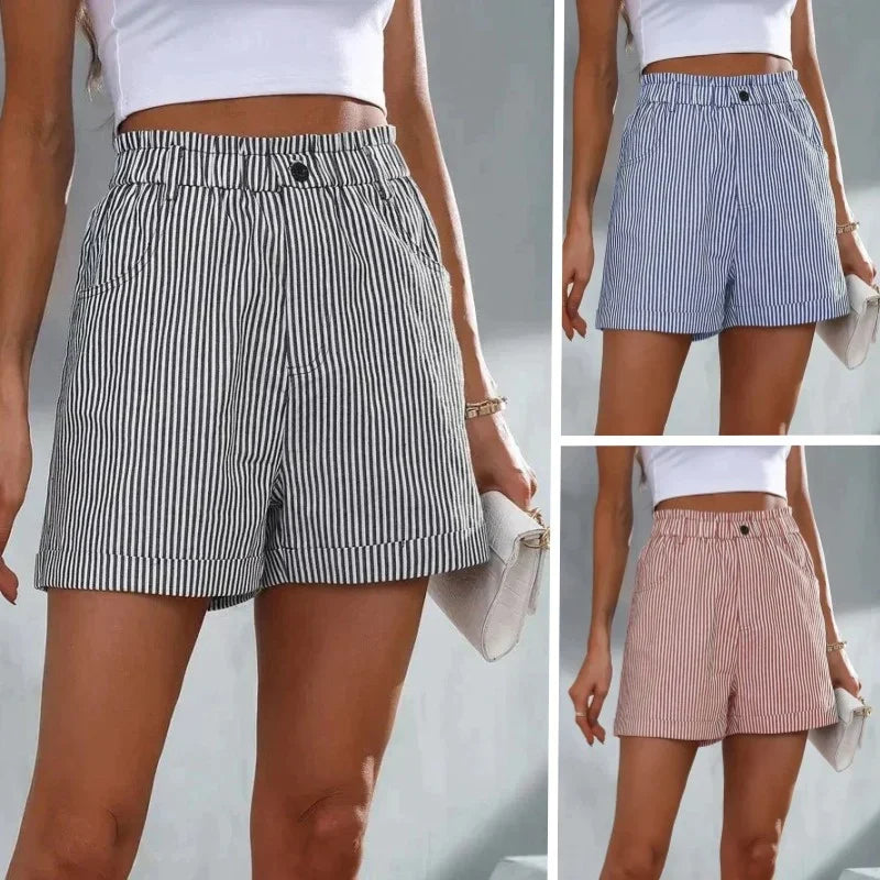 Gestreepte dames shorts met hoge tailleband – Maud