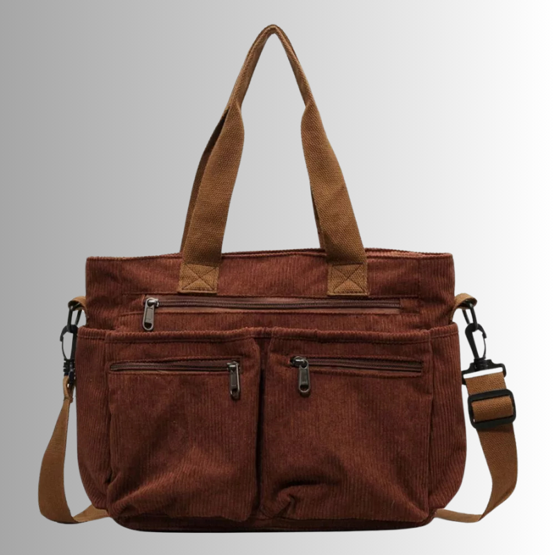 Corduroy schoudertas met laptopvak voor dames – Yulina