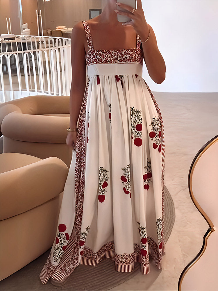 Lange Zomerjurk met Bloemenprint en Vierkante Hals – Sophie