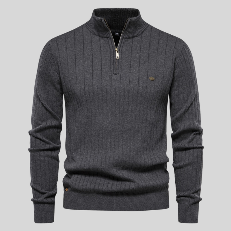 Heren ribbeltrui met spierpasvorm en luxe afwerking – Finsaro