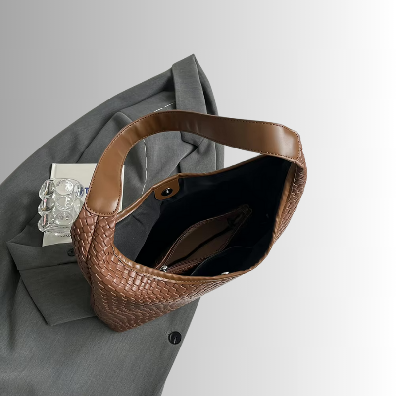 Gevlochten vegan tote bag met pouch voor dames – Alvaya