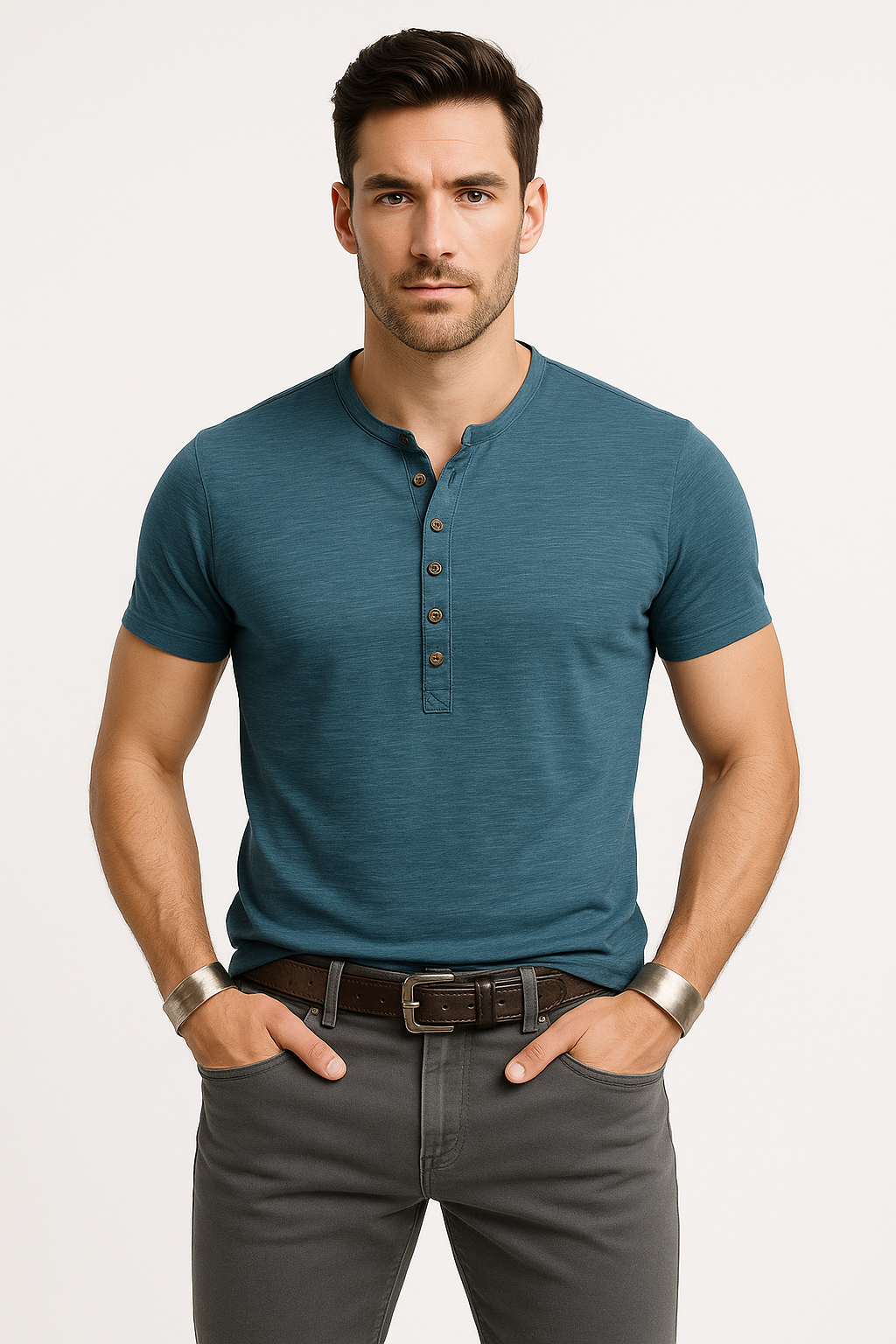 Henley shirt heren katoen vintage stijl zomer – Bas