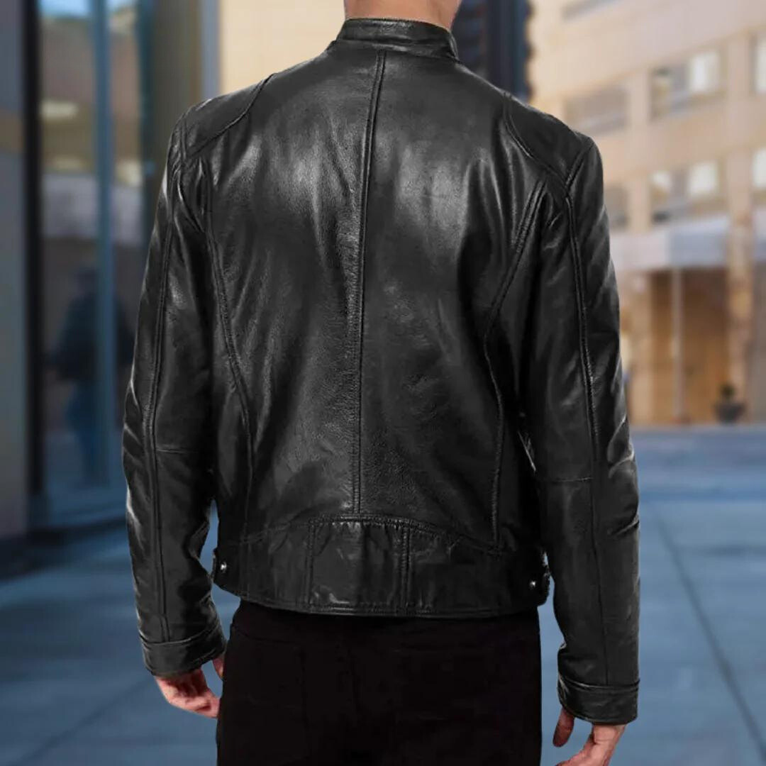 Leren herenjas met ritssluiting en casual pasvorm – Denzil