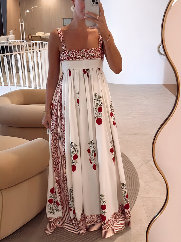 Lange Zomerjurk met Bloemenprint en Vierkante Hals – Sophie