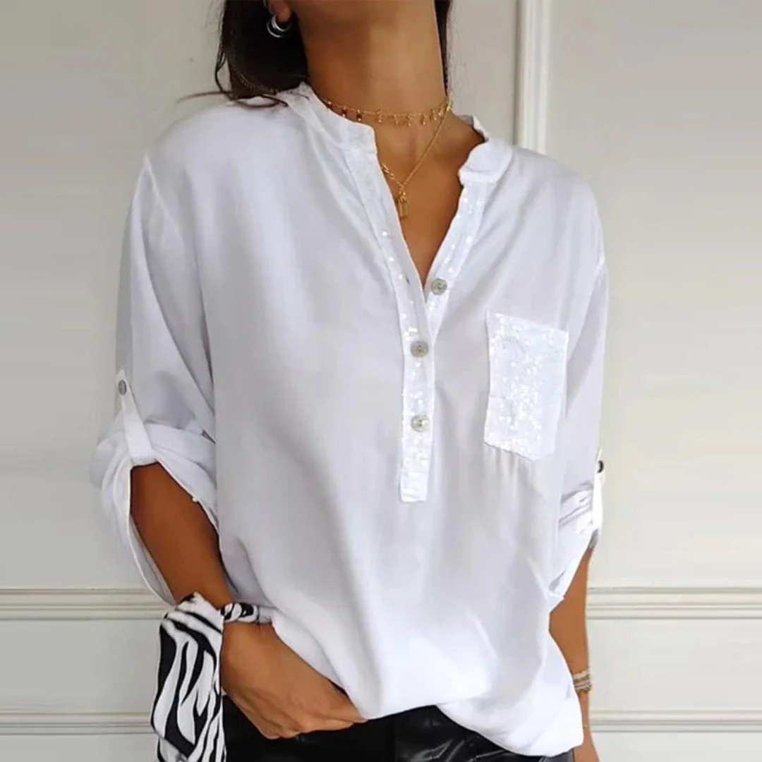 Lange mouwen damesblouse met glansdetail – Liora