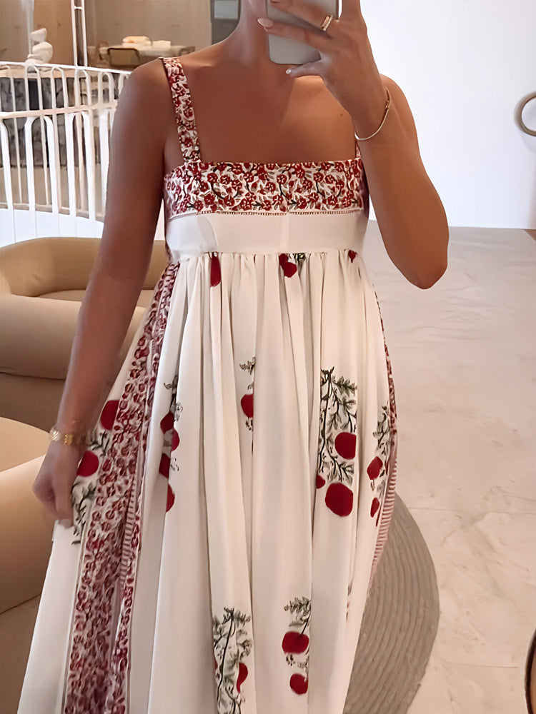 Lange Zomerjurk met Bloemenprint en Vierkante Hals – Sophie