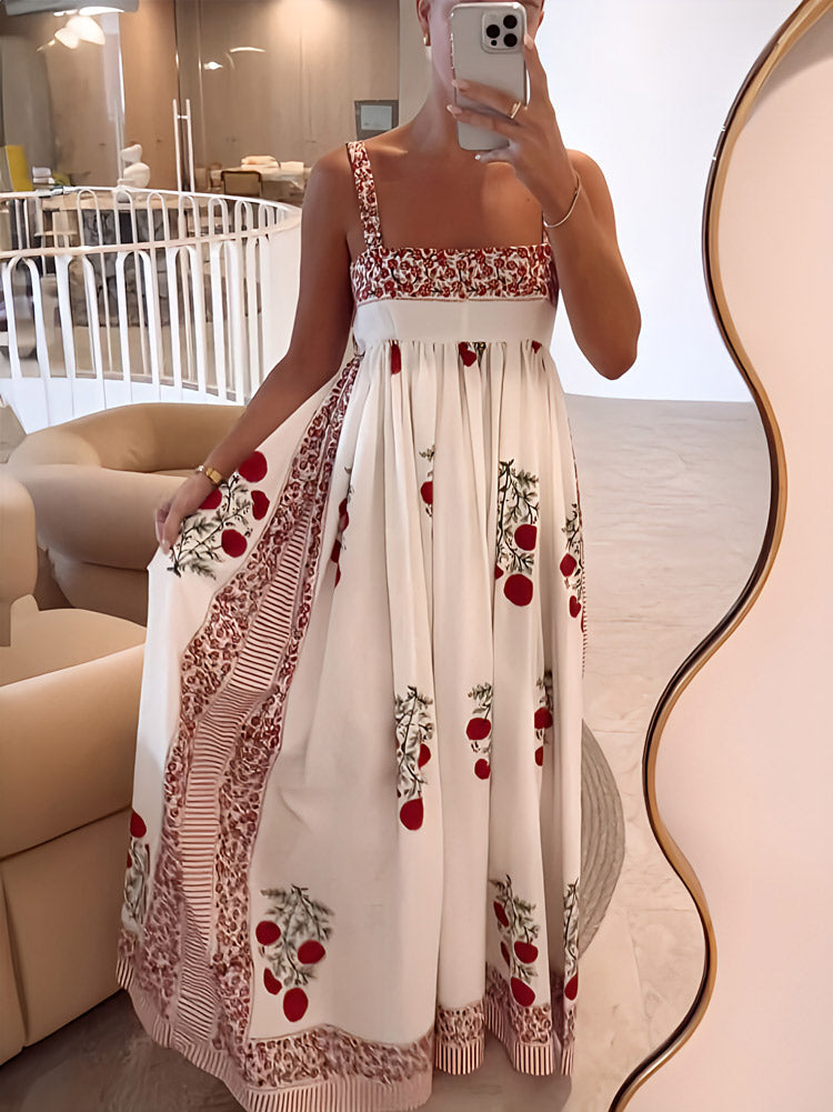 Lange Zomerjurk met Bloemenprint en Vierkante Hals – Sophie
