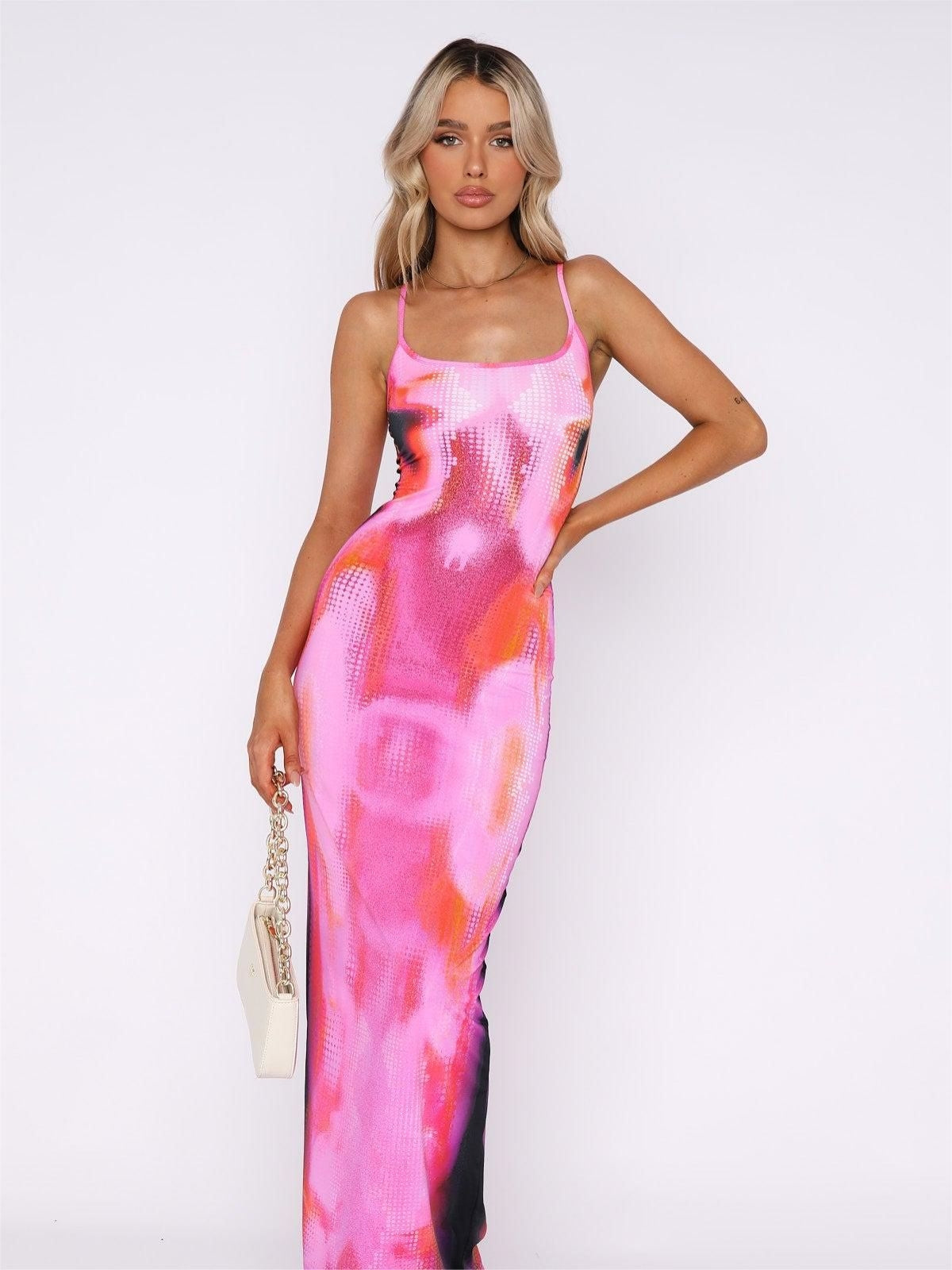 Glanzende maxi jurk met holografisch effect dames – Celina
