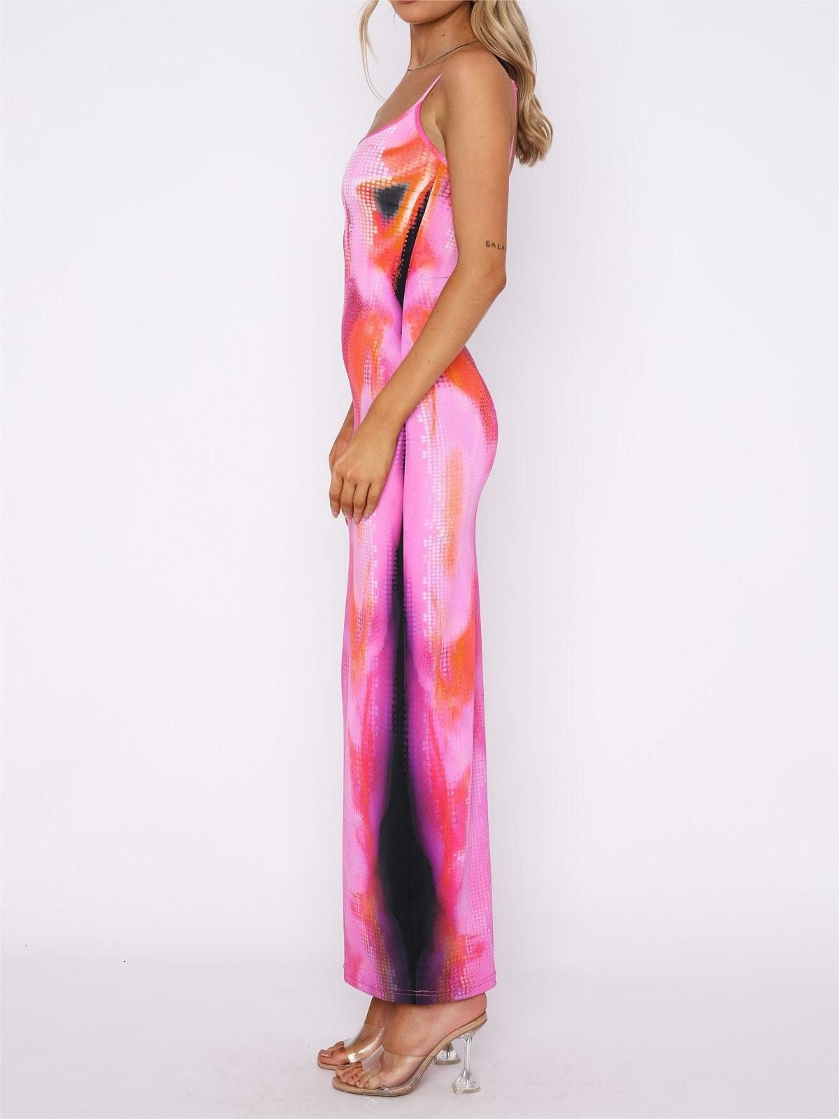 Glanzende maxi jurk met holografisch effect dames – Celina