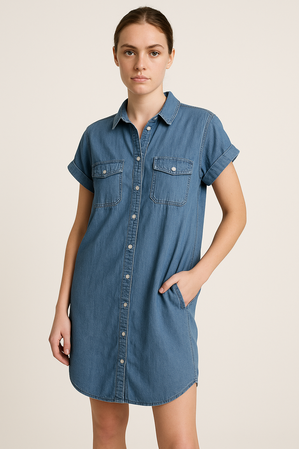 Denim Jurk met Korte Mouwen voor Casual Elegantie – Aubree