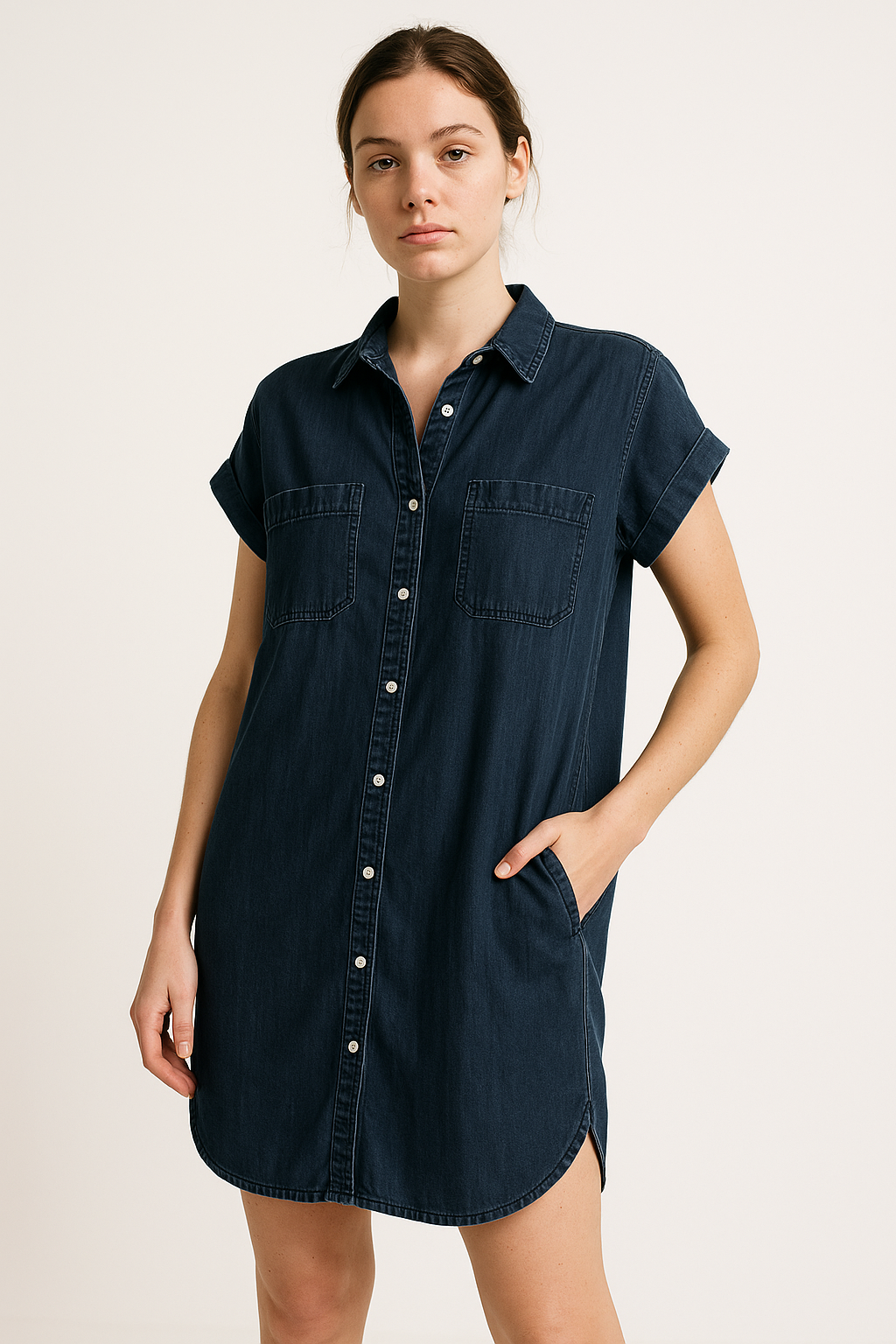 Denim Jurk met Korte Mouwen voor Casual Elegantie – Aubree