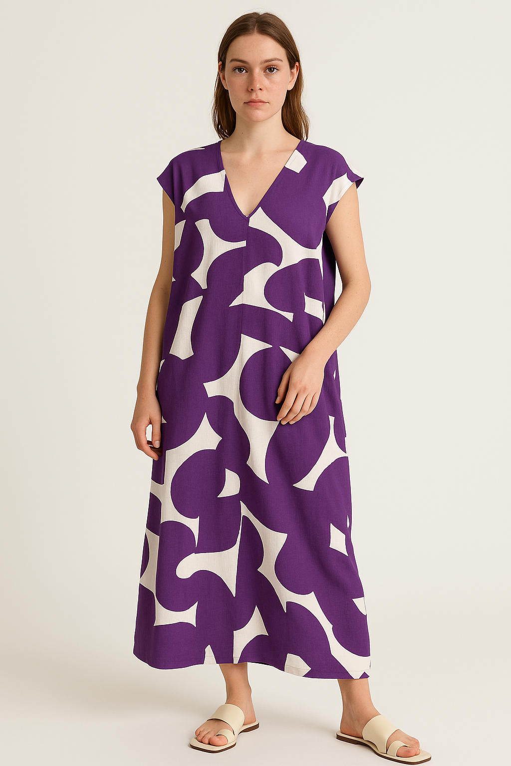 Luchtige V-halsjurk met Trendy Print – Stéphanie