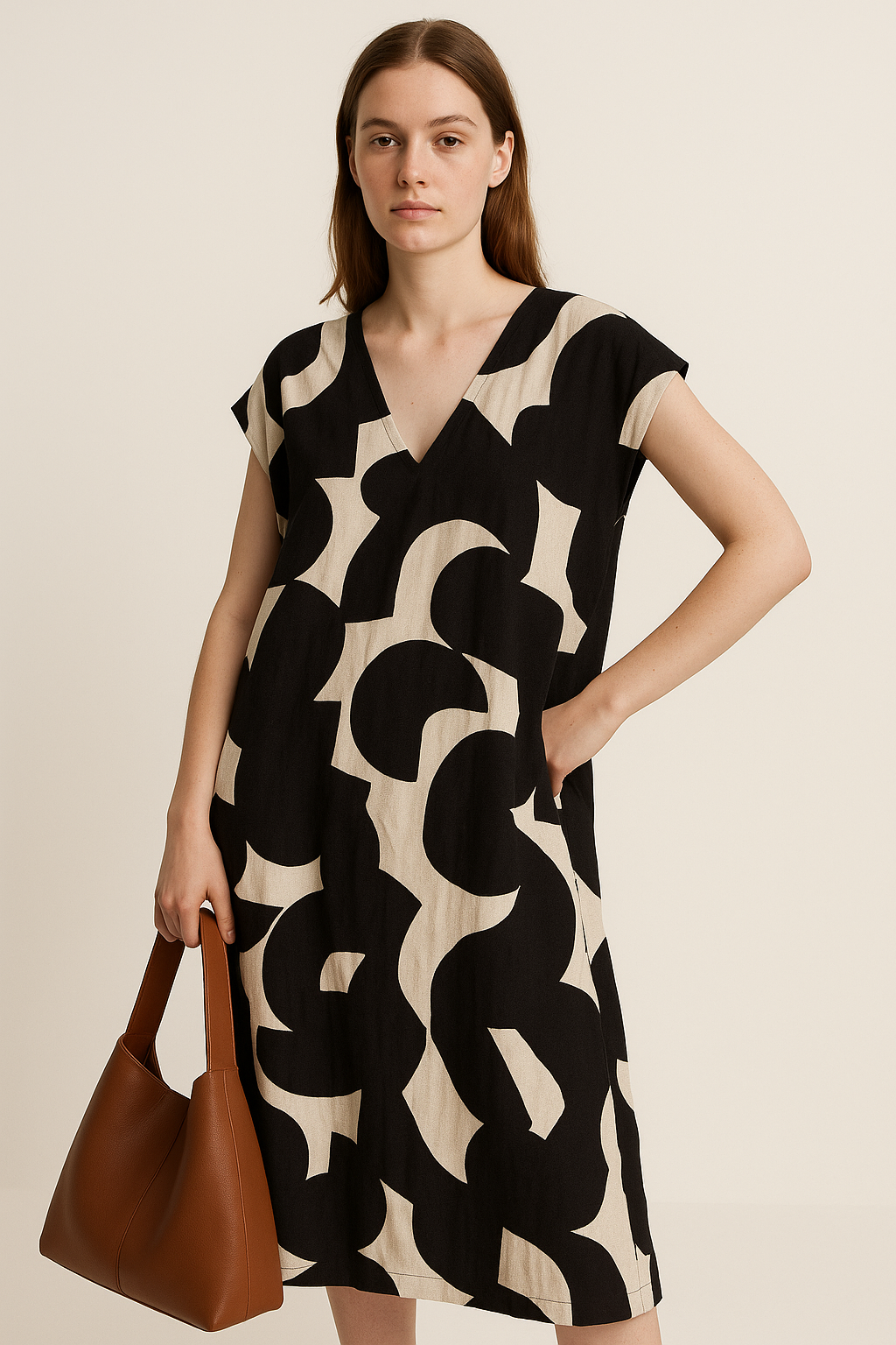 Luchtige V-halsjurk met Trendy Print – Stéphanie