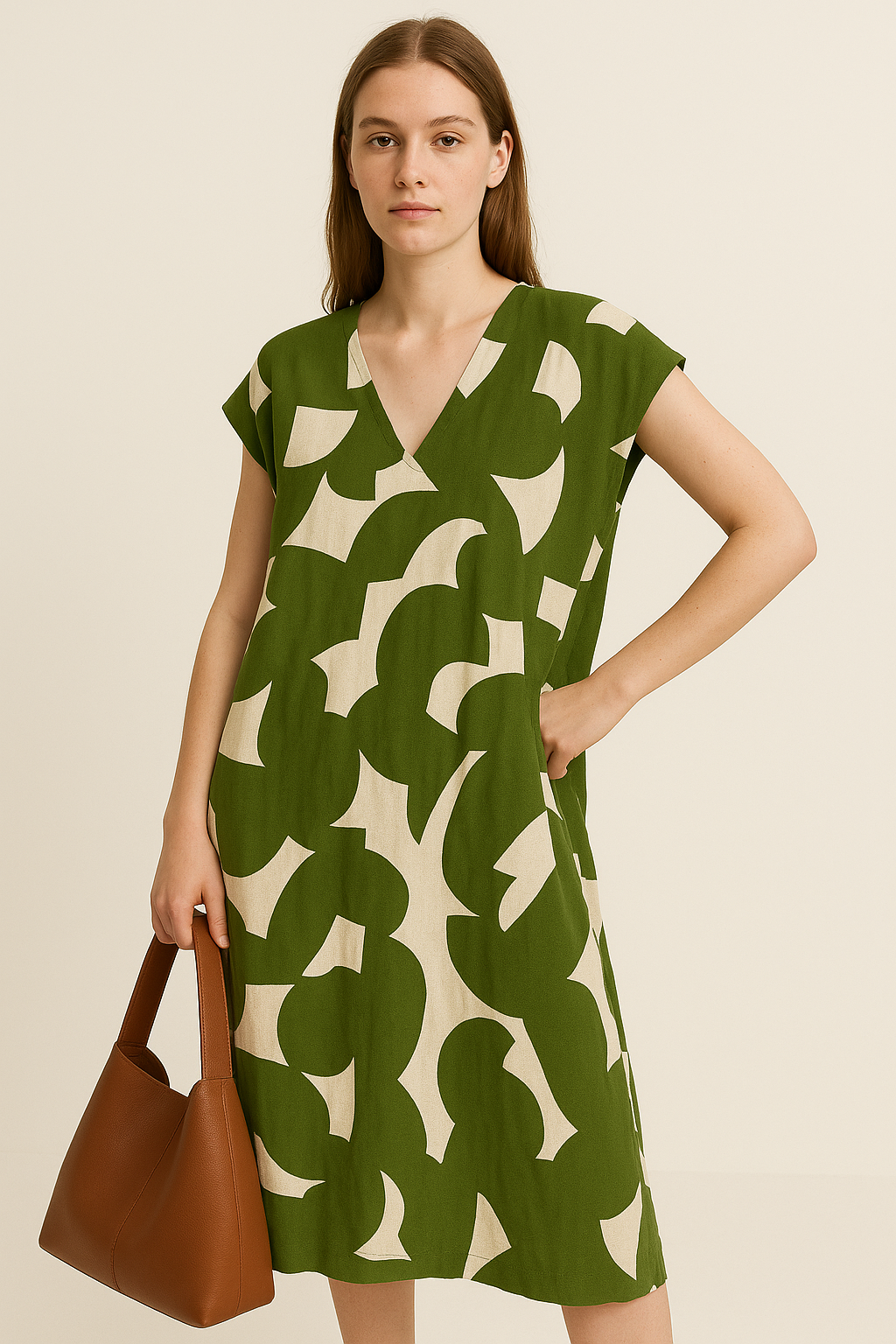 Luchtige V-halsjurk met Trendy Print – Stéphanie