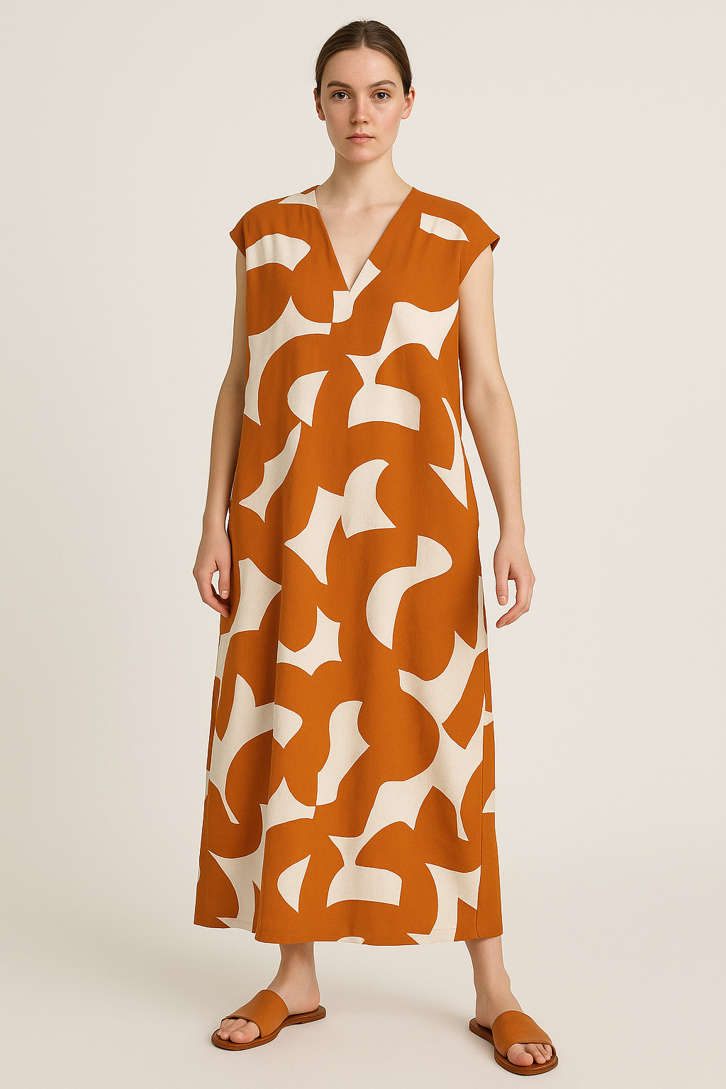 Luchtige V-halsjurk met Trendy Print – Stéphanie