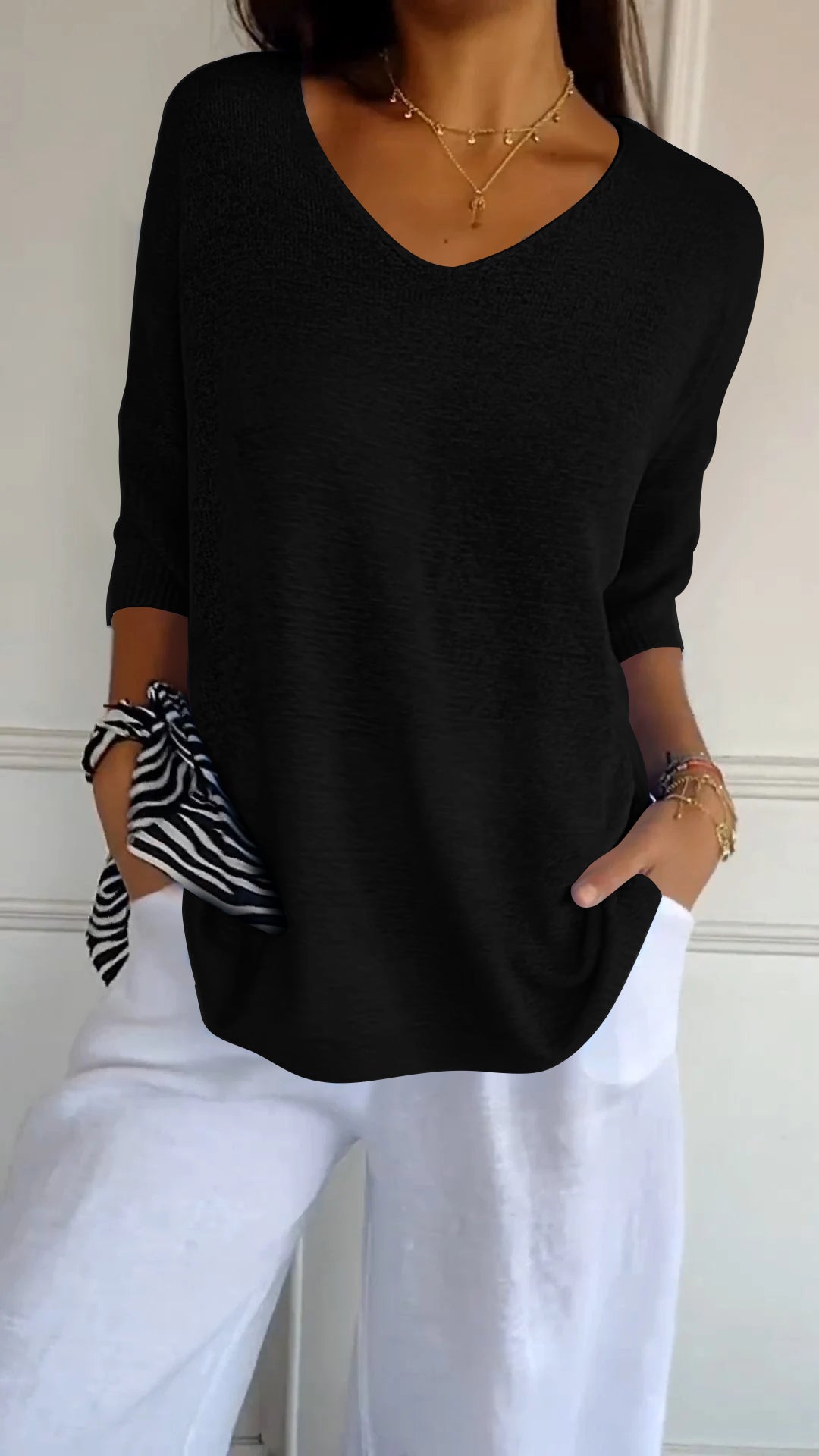 Gebreide top V-hals ademend elegant dames – Marielou