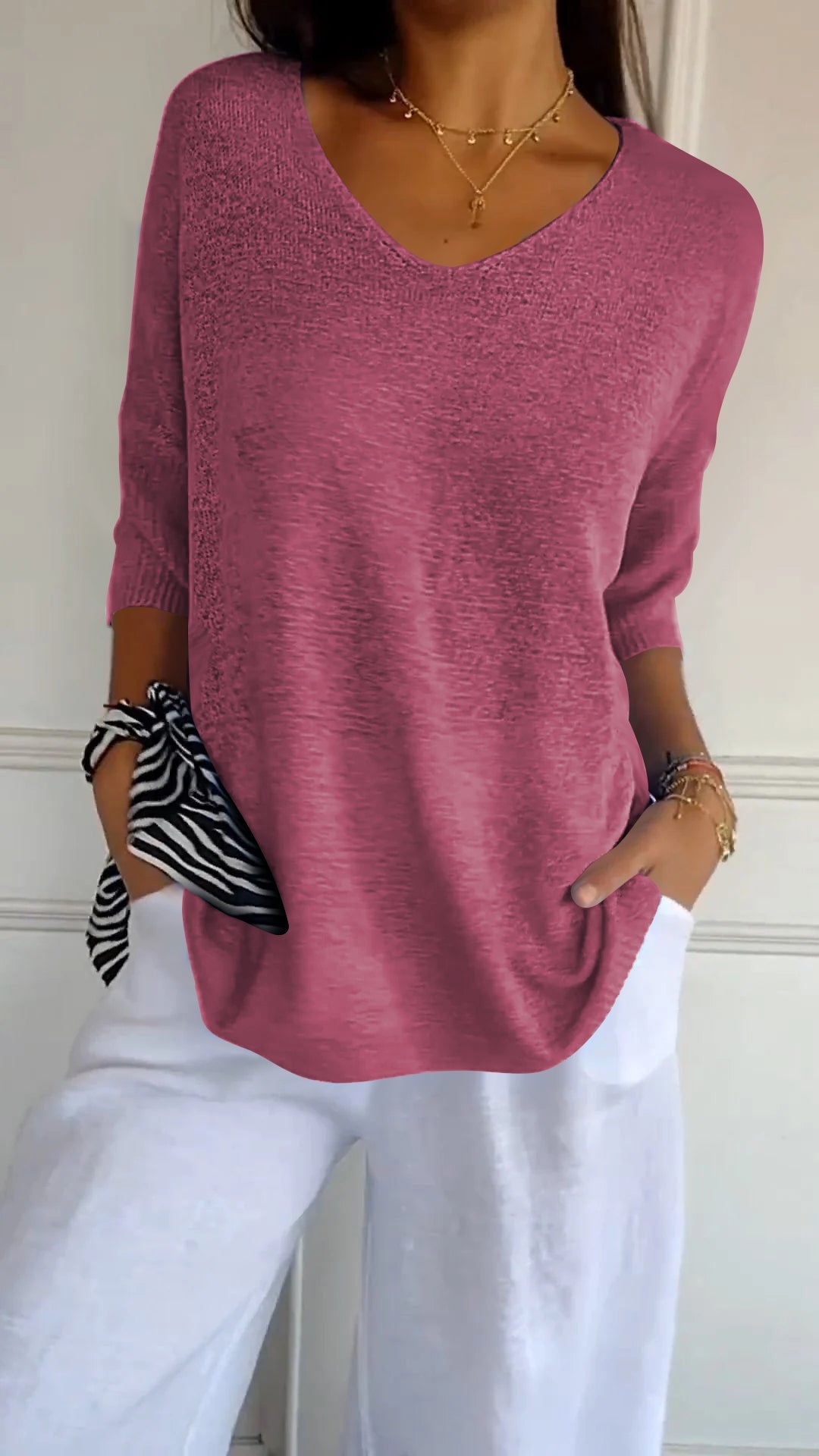 Gebreide top V-hals ademend elegant dames – Marielou