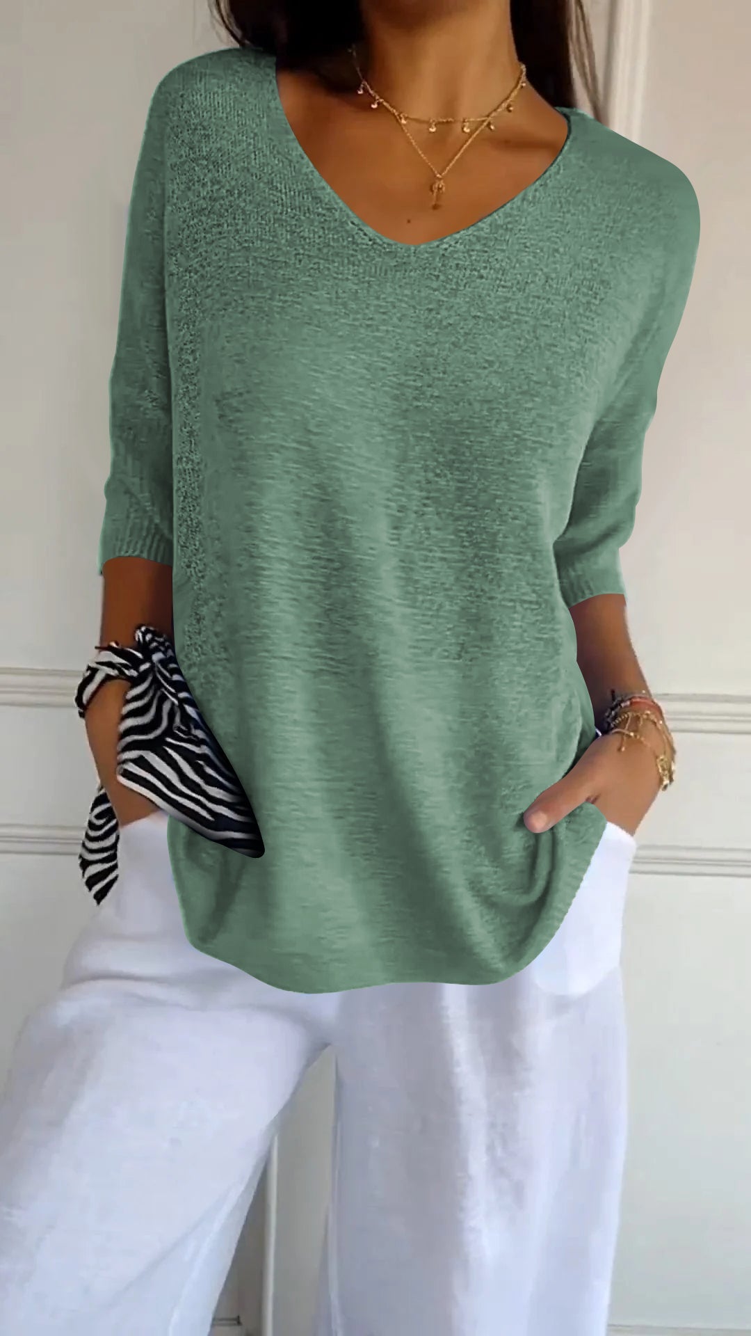 Gebreide top V-hals ademend elegant dames – Marielou