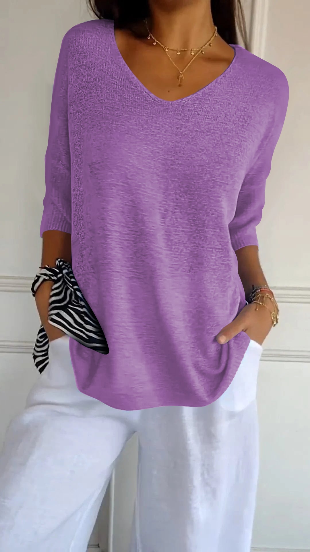 Gebreide top V-hals ademend elegant dames – Marielou