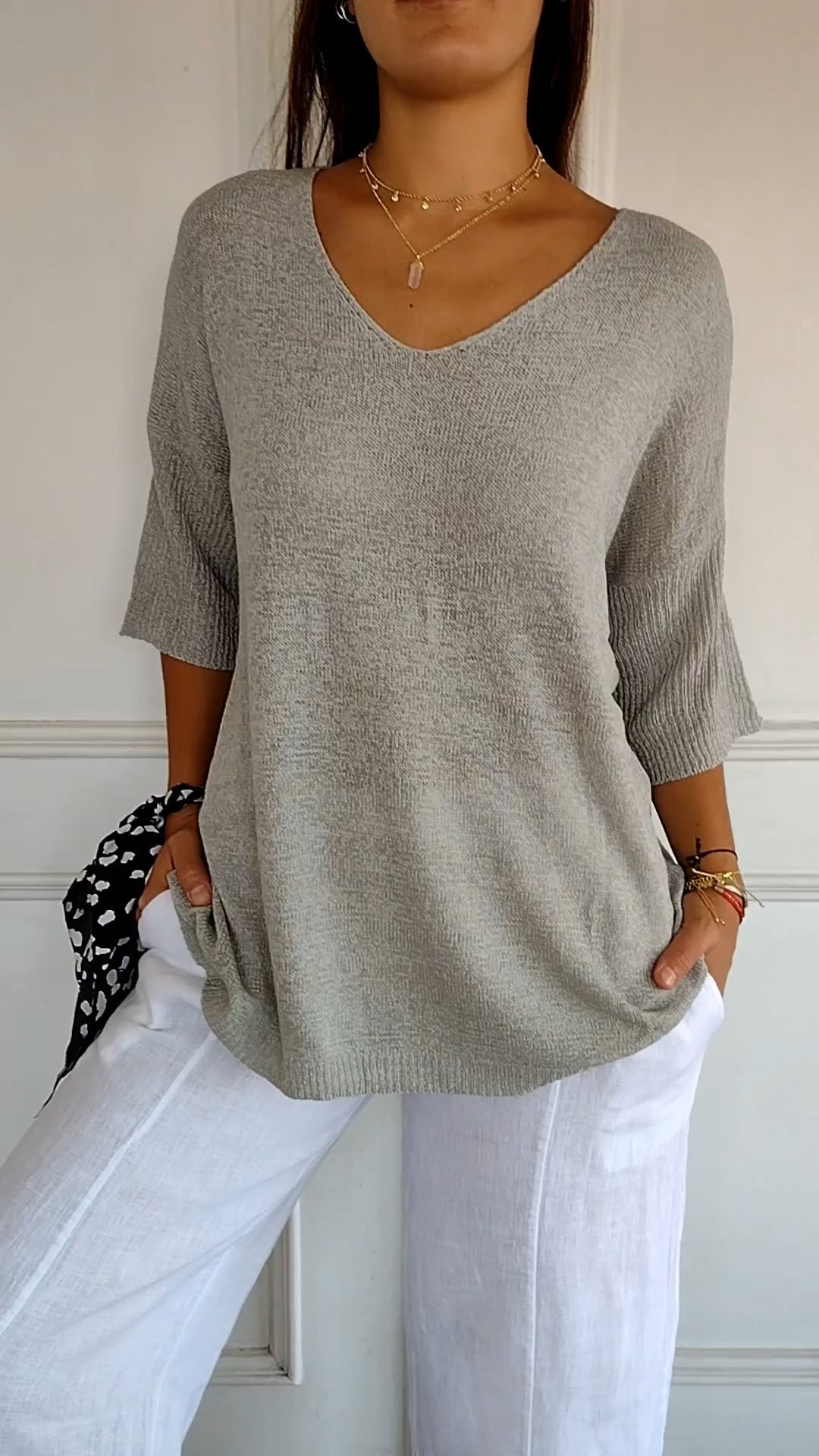 Gebreide top V-hals ademend elegant dames – Marielou