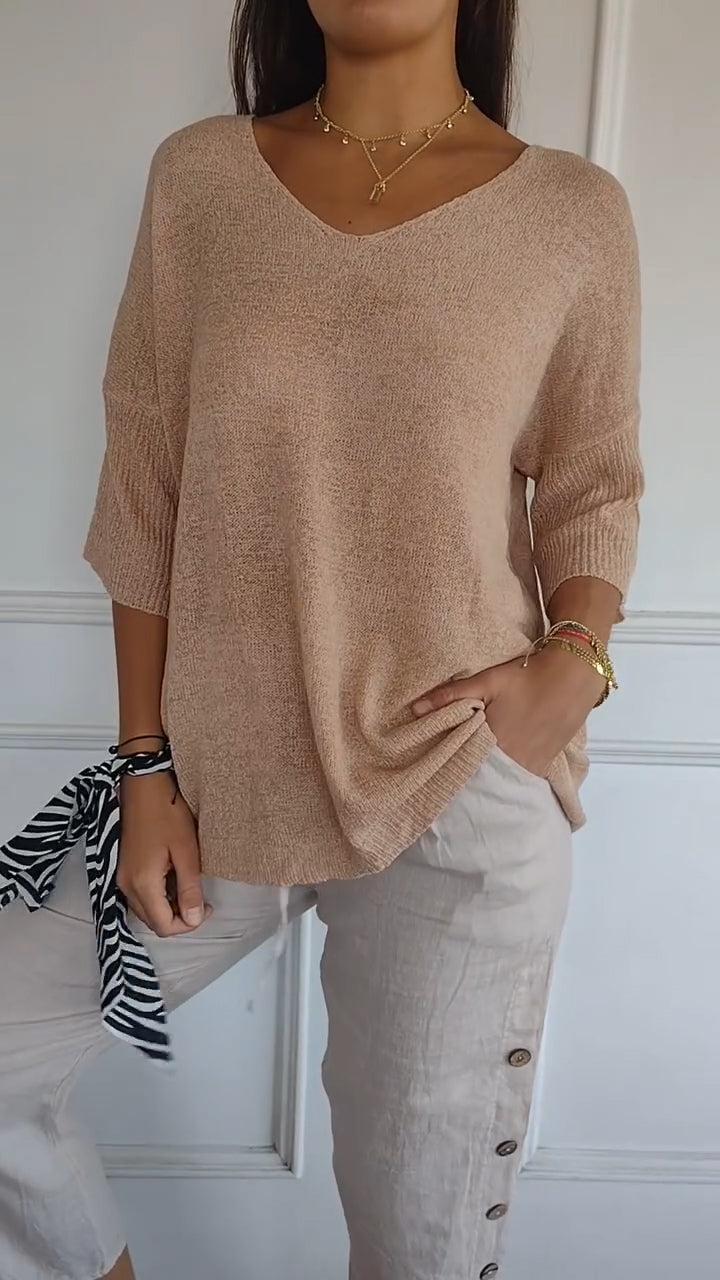 Gebreide top V-hals ademend elegant dames – Marielou