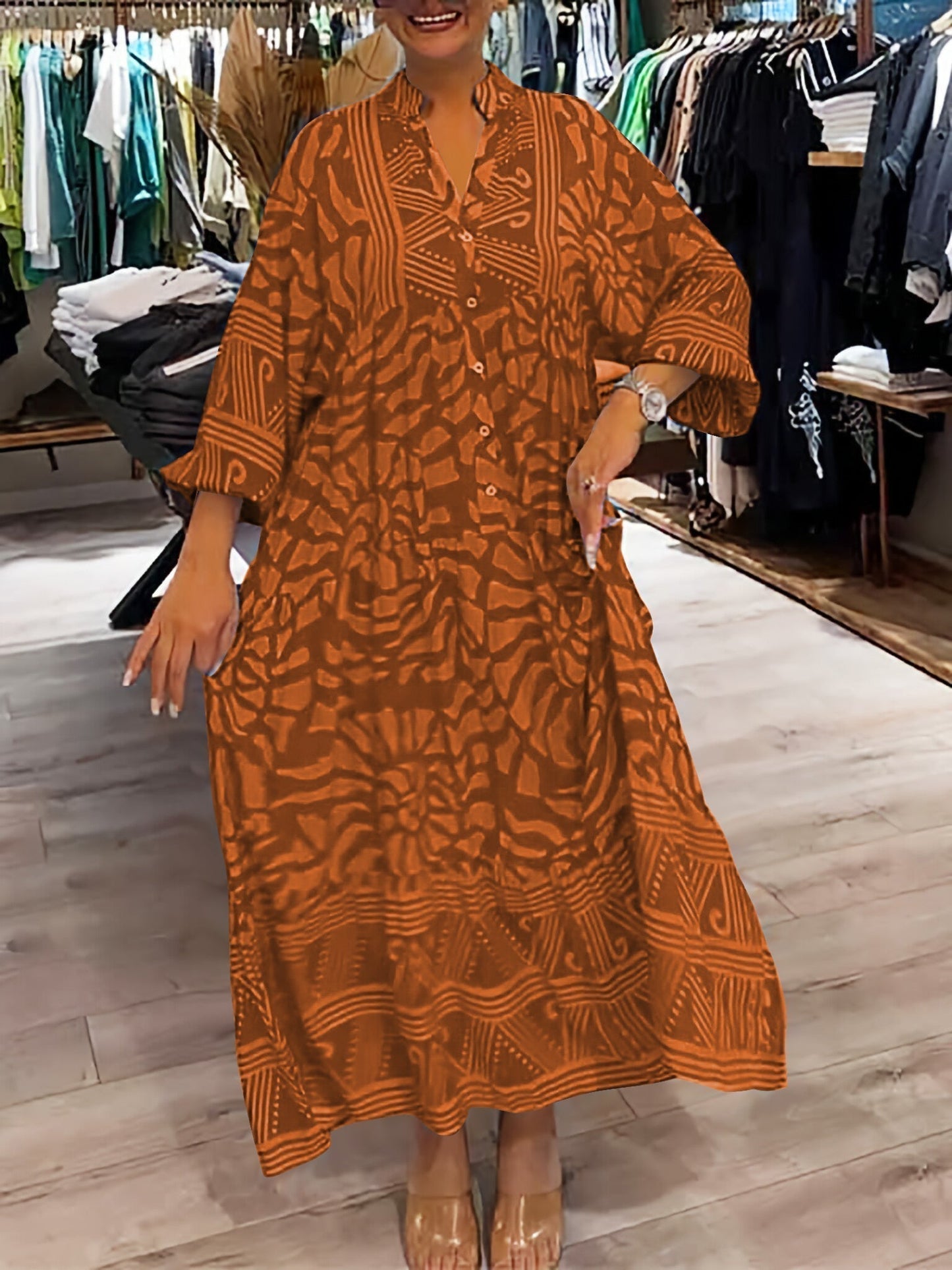 Zomerse V-Hals Jurk met Print en Comfort – Julie