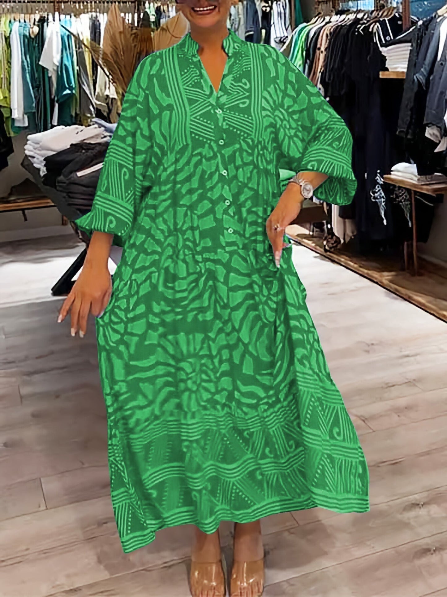 Zomerse V-Hals Jurk met Print en Comfort – Julie