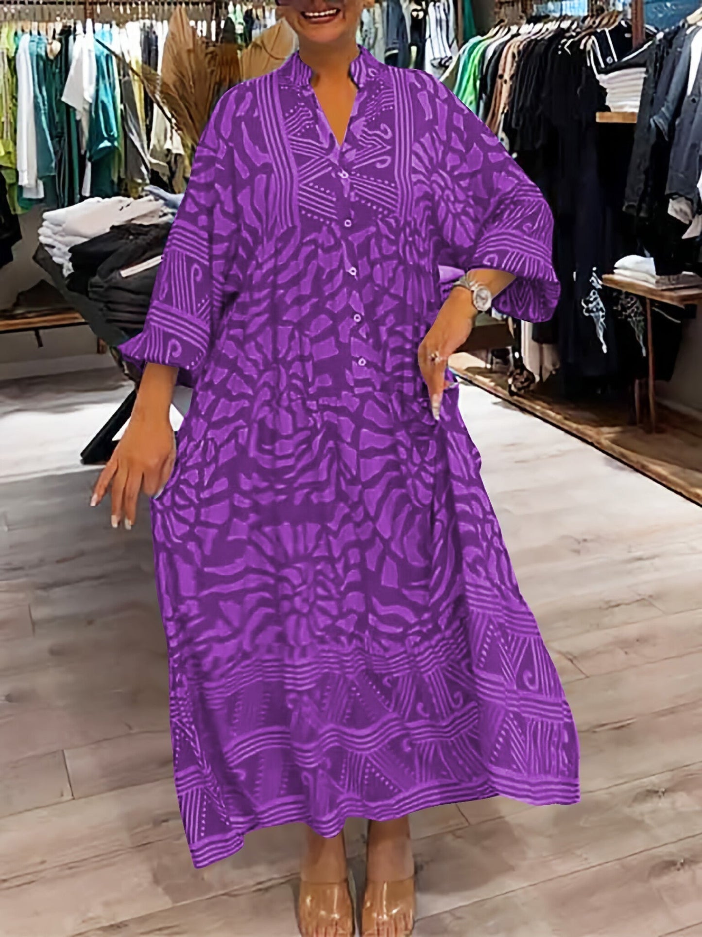 Zomerse V-Hals Jurk met Print en Comfort – Julie