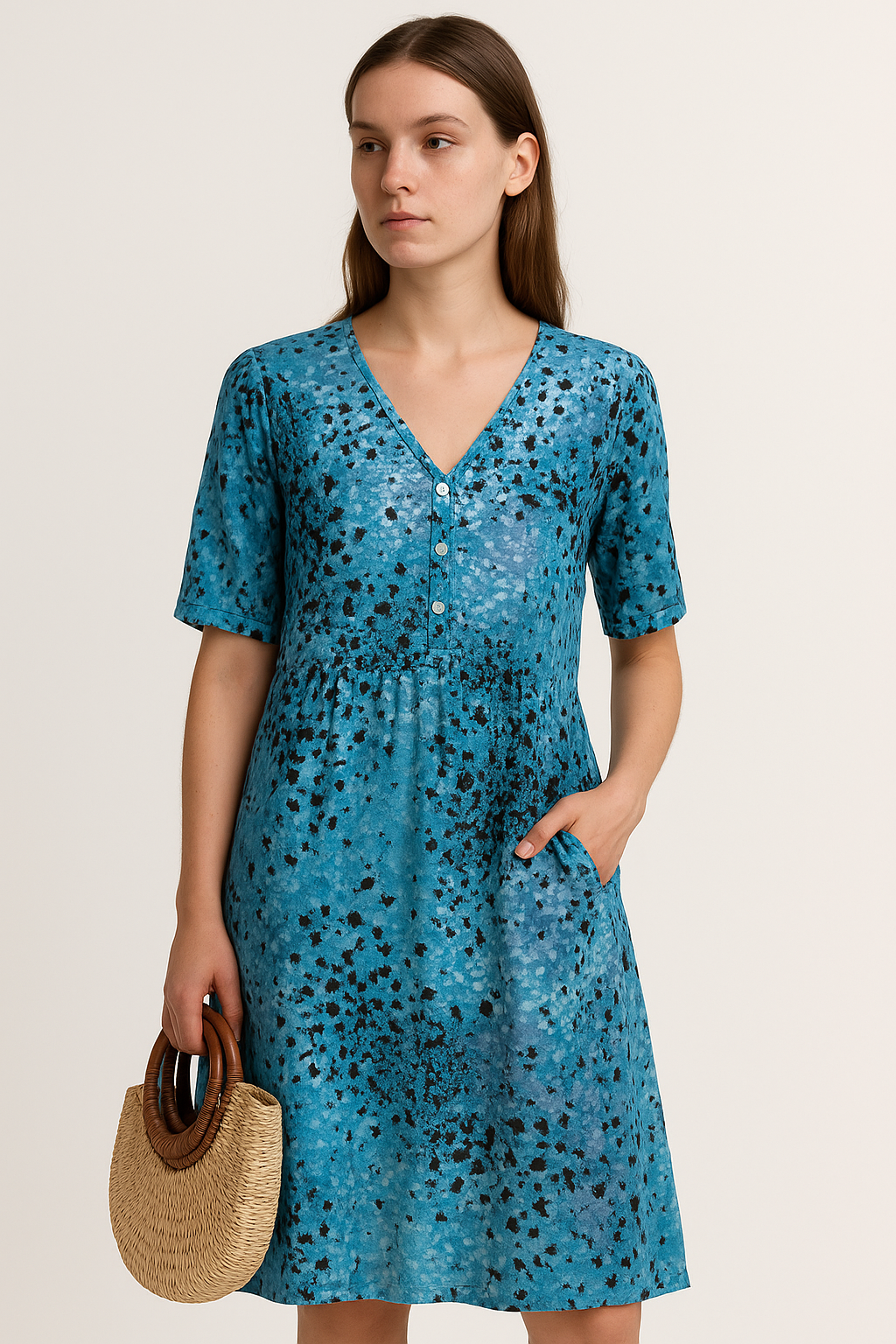 Bloemen midi-jurk met wikkeldesign en ademend comfort – Sabine