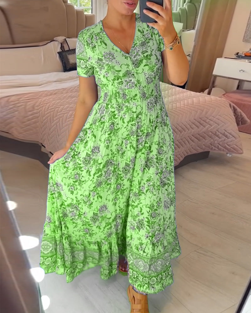 Maxi Bloemenjurk V-Hals Zomerlook Elegant – Yara