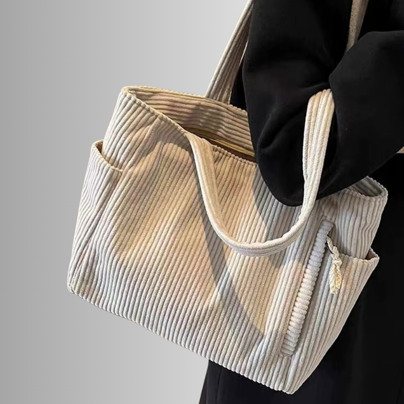 Corduroy tote bag met laptopvak en zijvakken – Luretta
