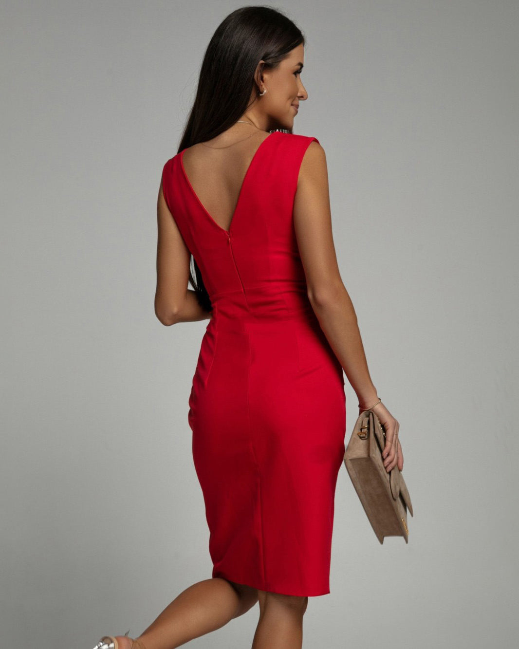 Elegante damesjurk V-hals split getailleerd chic – Melvaria