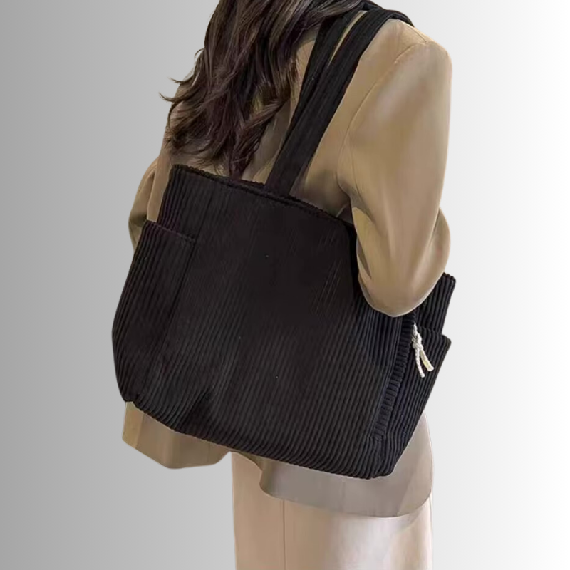 Corduroy tote bag met laptopvak en zijvakken – Luretta